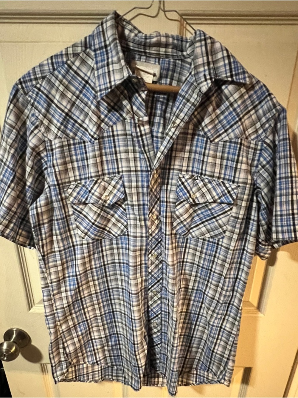 Men's Short-Sleeve Blue Plaid  wrangler Shirt